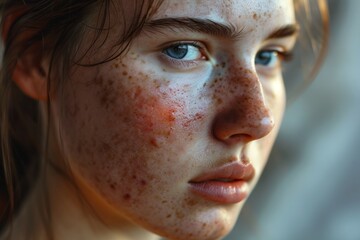 Woman Acne Problem Closeup