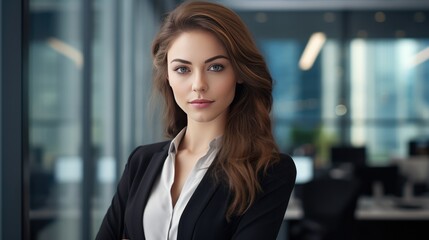 Professional woman in modern office setting. Corporate business and leadership.