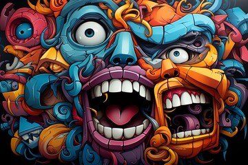 Vibrant and Multifaceted Graffiti Portrait 