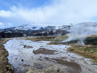 A view of Iceland in the winter near the Geysir