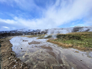 A view of Iceland in the winter near the Geysir
