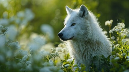 Obraz premium Young Arctic Wolf in Green Grass Background