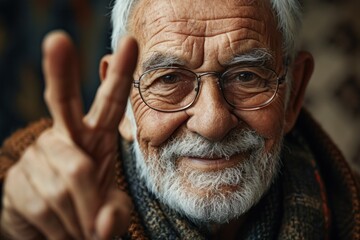 Senior Man Victory Sign
