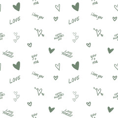 Happy holiday Valentine day seamless pattern with heart and love motivation text