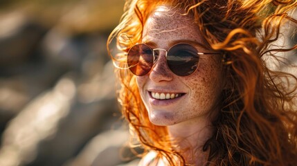 Smiling Redhead Woman with Sunglasses