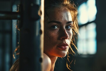 Fototapeta na wymiar Woman weightlifting in gym fitness