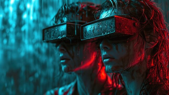Couple with 3D Glasses in Horror Movie