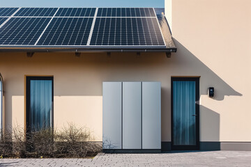 Solar panels on the house. Modern house with solar panels.Solar panels on the roof.Beautiful, large modern house and solar energy.Green energy concept.Place for text.Copy space.