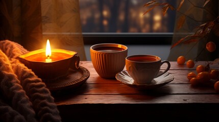 Warm Evening Coffee Amidst Blooming Autumn Flowers