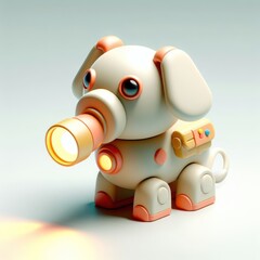 Lantern Pup: 3D Illustration of a Dog with a Flashlight in its Mouth.