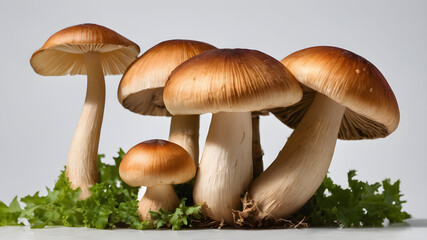 three champignon on white isolated background