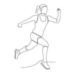 Fototapeta na wymiar Running woman, athlete, vector - continuous line drawing. One continuous line drawing of young athlete focus running sprint. Individual sport, competitive concept