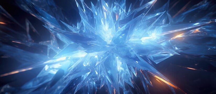 3D abstract art with surreal cyber star or alien crystal object, based on fractal structure, in ice glass material with dispersion effect.