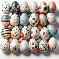 Obraz premium collection of assorted Easter eggs, each with a different design, on a white background 