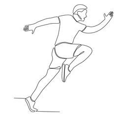 Running man, athlete, vector - continuous line drawing. One continuous line drawing of young athlete focus sprint running athlete. Individual sport, competitive concept