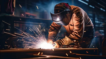 Foto op Plexiglas person welding onto sheet metal © paisorn