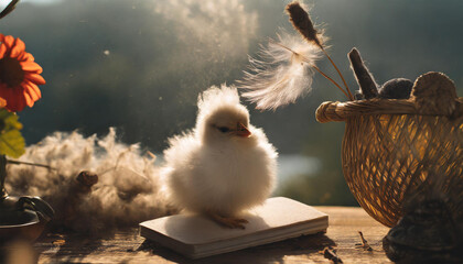 Moment of happiness in objects and funny fantastic fluffy toys; minimal style; photography - obrazy, fototapety, plakaty