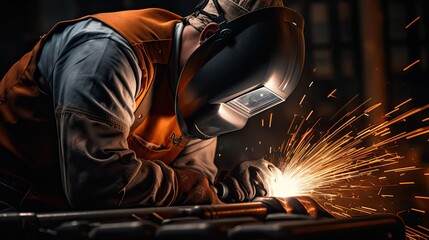 Close-up picture of a person welding onto sheet metal