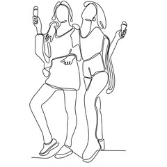 continuous single line drawn girl eating ice cream hand drawn silhouette. Art line. doodle