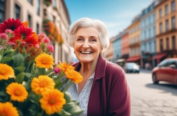 Fototapeta premium Portrait of happy senior woman with smile on her face