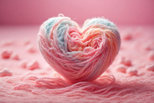 pink wool yarn heart shape