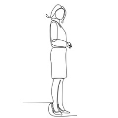 Single line drawing of young female flight attendant wearing uniform and posing with crossed arms. Professional job job job. Minimalism concept draw single line graphic design vector illustration