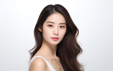 Beautiful Asian woman with perfect skin isolated on white background