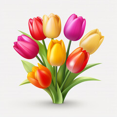 Obraz premium Bouquet of colorful tulips on white background. Vector illustration.