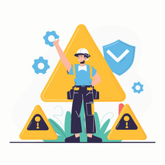 2d vector illustration safety icons , Civil protection and safety when working and taking safety 
