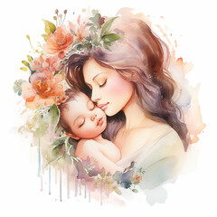 Mother and baby in watercolor style. Illustration for your design
