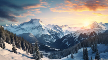 View of Switzerland mountains at sunrise