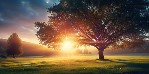 Vivid sun rays through branches