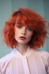 Portrait of a beautiful girl with red hair. Fashion .