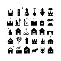 Medieval icons silhouette and vector illustration