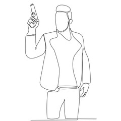 One single line drawing of young man practicing to shoot target within range on shooting training field vector graphic illustration. Clay pigeon shooting sport concept. Drawing design