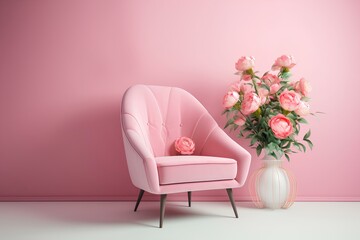 pink armchair and flowers made by midjourney