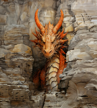 The Cave Dragon: A Digital Painting of a Fiery Beast
