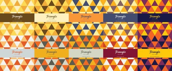 Golden yellow triangle color theme seamless pattern set