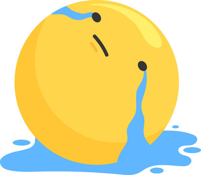 Naklejki Yellow face with blue tear, sad expression, emoji concept. Melancholic emoticon with a single tear, digital feelings vector illustration.