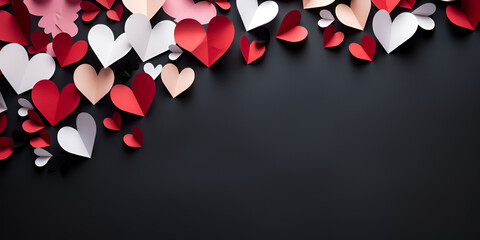 Valentine's day background with hearts abstract background design template for prints textile and decoration wallpaper, Romantic concept top view beautiful cute hearts on black table. - obrazy, fototapety, plakaty