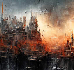 The City of Light: A Digital Painting of a Skyline at Sunset