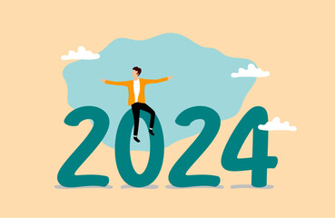 Year 2024 business outlook, forecast or plan ahead, vision for future success, new year goal or achievement, company target or hope concept.