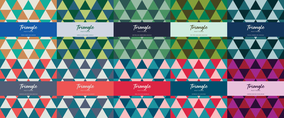 Green and purple natural triangle color theme seamless pattern set
