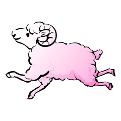 角のあるヒツジの和風ベクターイラスト（カラー）。