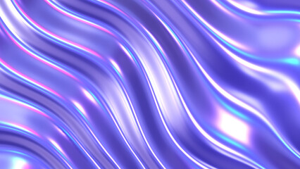 Iridescent chrome wavy gradient cloth fabric abstract background, ultraviolet holographic foil texture, liquid surface, ripples, metallic reflection.