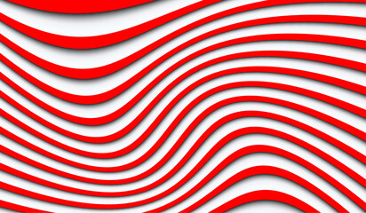 Abstract red and white background with 3d lines pattern, minimal striped vector background illustration for business presentation, architectural perspective design.