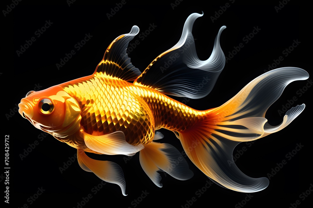 Wall mural gold fish aquarium fish isolated on black background.