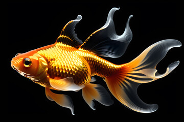 gold fish aquarium fish isolated on black background.