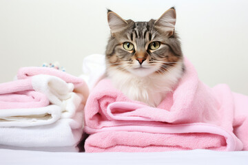 A Cat Sitting on Top of a Pile of Towels