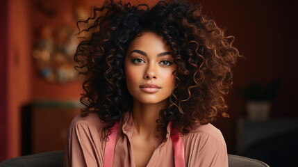 Portrait of beautiful young african american woman with curly hair